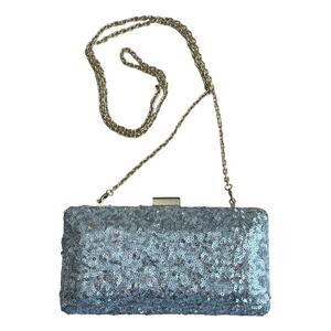 Silver Sparkly Sequin Mini Square Hardshell Clasp Crossbody Bag Clutch GoldChain